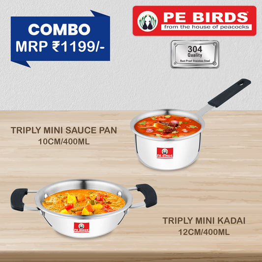 Pe Birds Mini Triply Essential Duo (Sauce Pan + Kadai)
