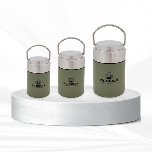 Pe Birds Flow Samabr Jar Set of 3 (180ml + 220ml + 300ml) Green
