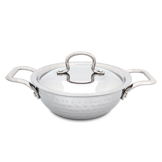 PEBIRDS Triply Stainless Steel Kadhai with Lid | Premium Hammered Deep Kadai for Cooking | Induction & Gas Stove Compatible | Available in 18cm to 28cm