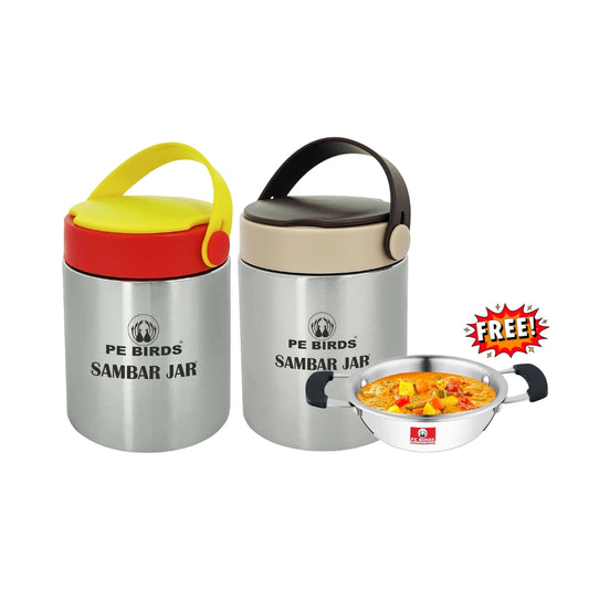 Pe Birds Espresso Sambar Jar Combo with Mini Kadai Free
