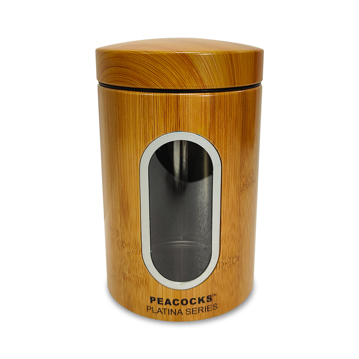 PE BIRDS Stainless steel Bamboo round Bamboo Storage Jar For Kitchen - pebirds-peacocks