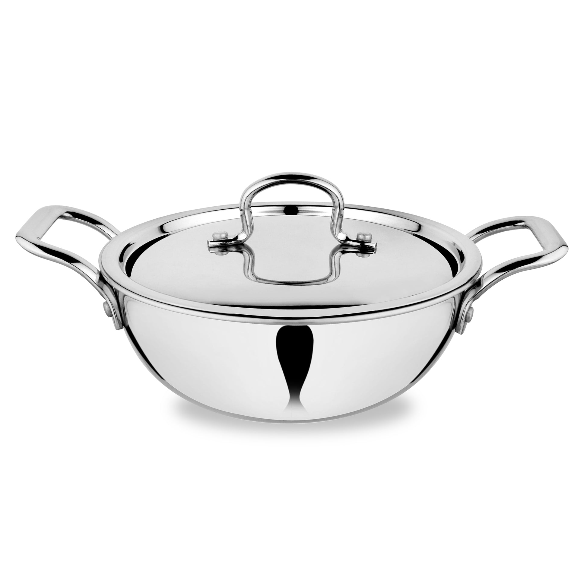 PEBIRDS Tri-ply Stainless Steel Kadai+ Steel Lid, Premium Quality, 3 Layer Thick Body, 100% Toxin-free, Non-stick, Induction & Gas | Available in 1.5L - 5.5L