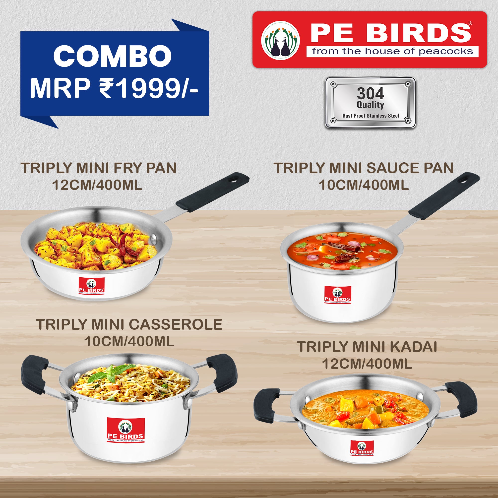 Pe Birds Mini Triply Complete Kitchen Set - pebirds-peacocks