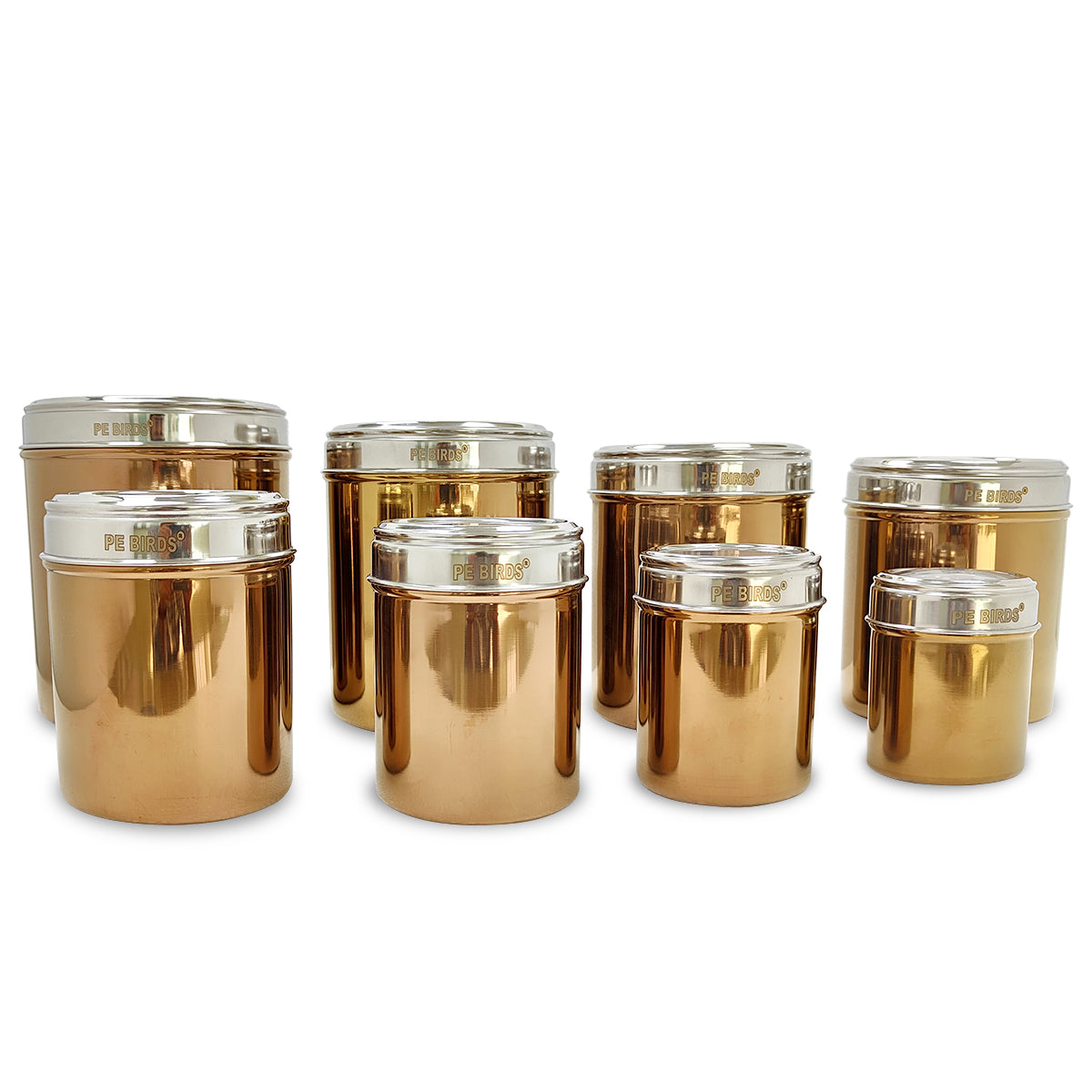 PE BIRDS Ruby Rose gold Storage Jars ( Pack of 8 ) 300ml to 3100ml