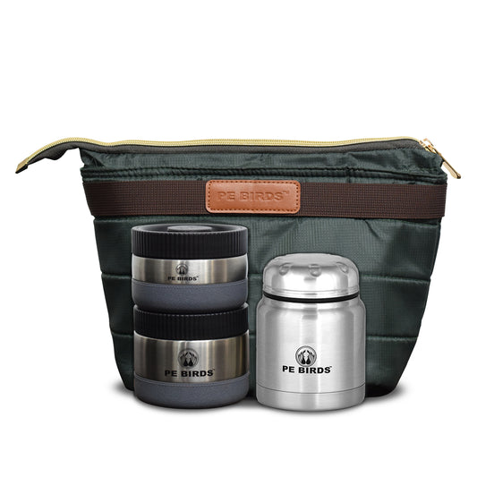 PeBirds Sambar Jar Nutri kit Lunch boxes 350ml Insulated food jar & 400ml & 300ml steel containers (the two containers are regular airtight,leakproof container) Pluto - pebirds-peacocks