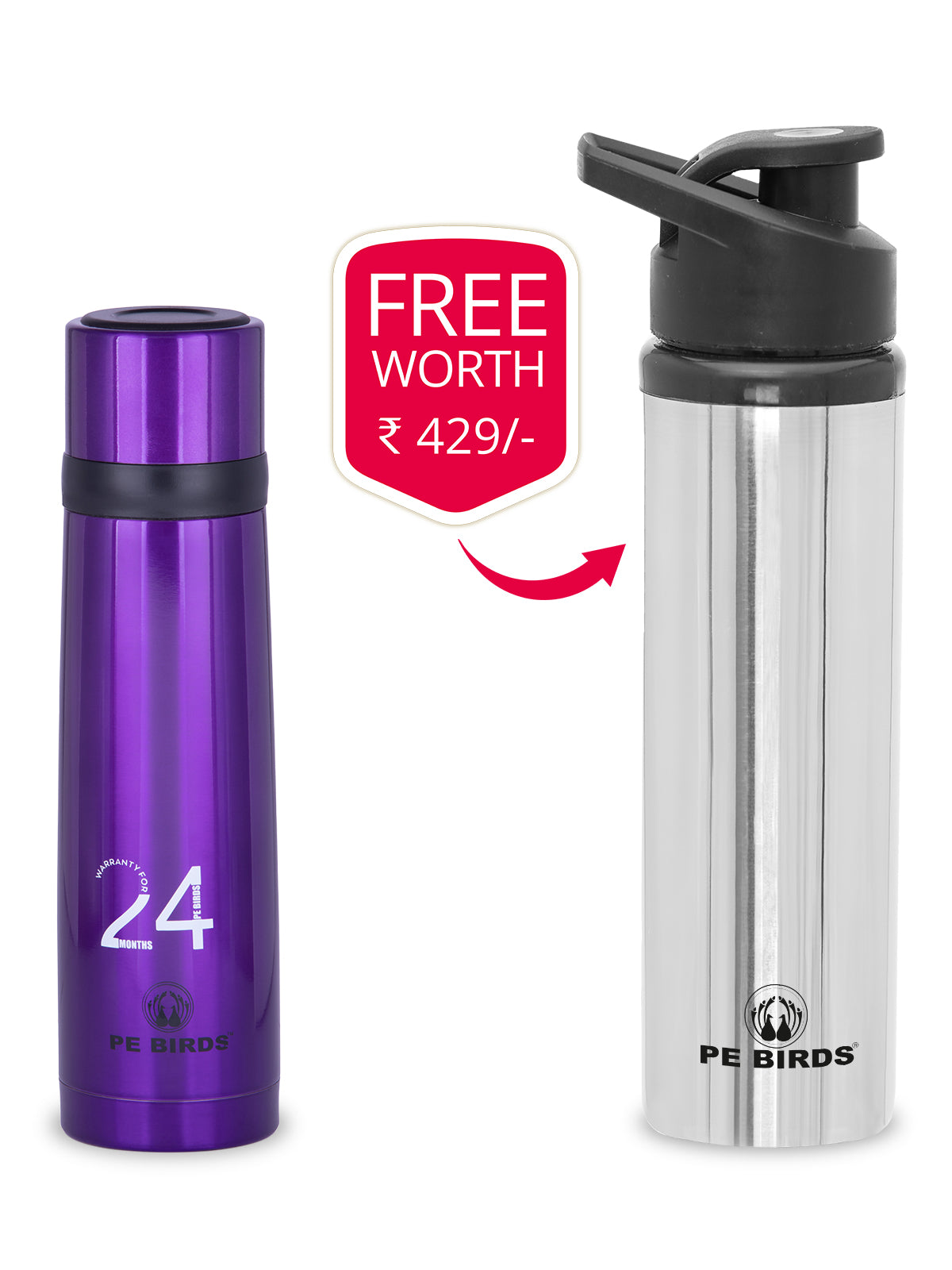 PE BIRDS Double Wall Stainless Steel Cosmo Vacuum Flask 500 ml - pebirds-peacocks