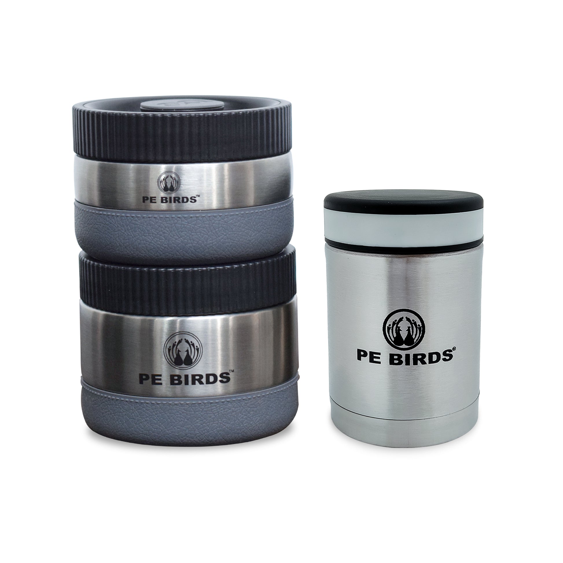 PeBirds Sambar Jar Nutri kit Lunch boxes 250ml Insulated food jar & 400ml & 300ml steel containers (the two containers are regular airtight,leakproof container)