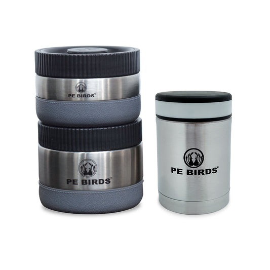 PeBirds Sambar Jar Nutri kit Lunch boxes 250ml Insulated food jar & 400ml & 300ml steel containers (the two containers are regular airtight,leakproof container) - pebirds-peacocks