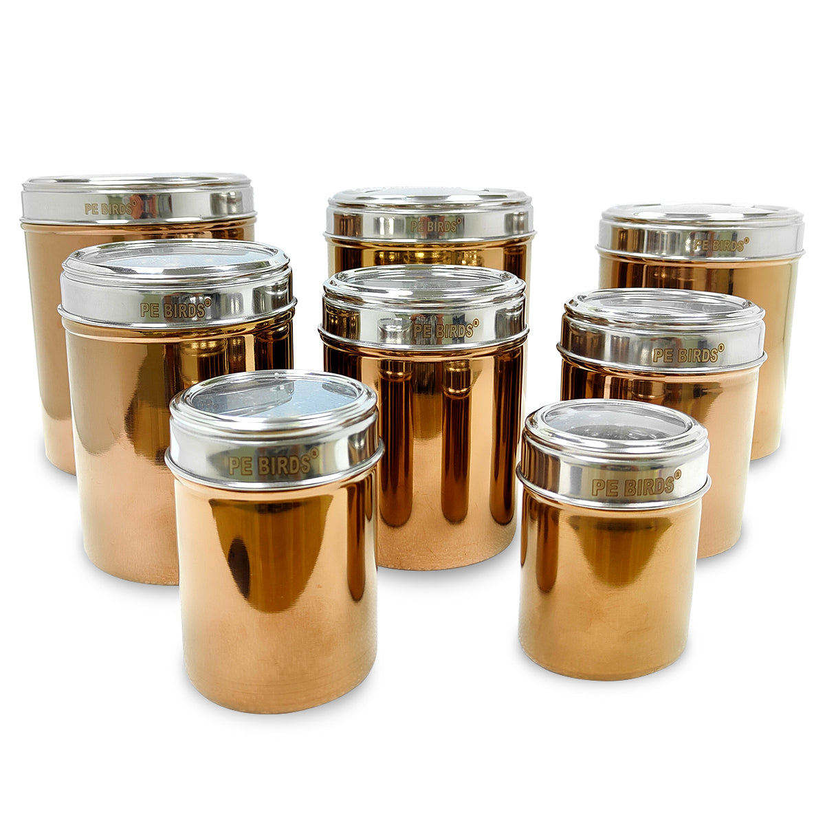 PE BIRDS Ruby Rose gold Storage Jars ( Pack of 8 ) 300ml to 3100ml