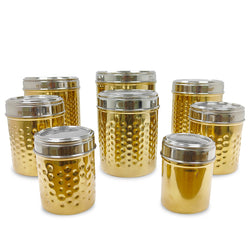 PE BIRDS Kohinoor Gold hammered  round Storage Jars ( Pack of 8 ) 300ml to 3100ml