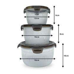 PE BIRDS Lock Round BPA free Food grade Unbreakable Airtight Food Storage Containers Pack of 3 ( 600ml/1200ml/1800ml )