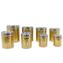 PE BIRDS Kohinoor Gold hammered  round Storage Jars ( Pack of 8 ) 300ml to 3100ml