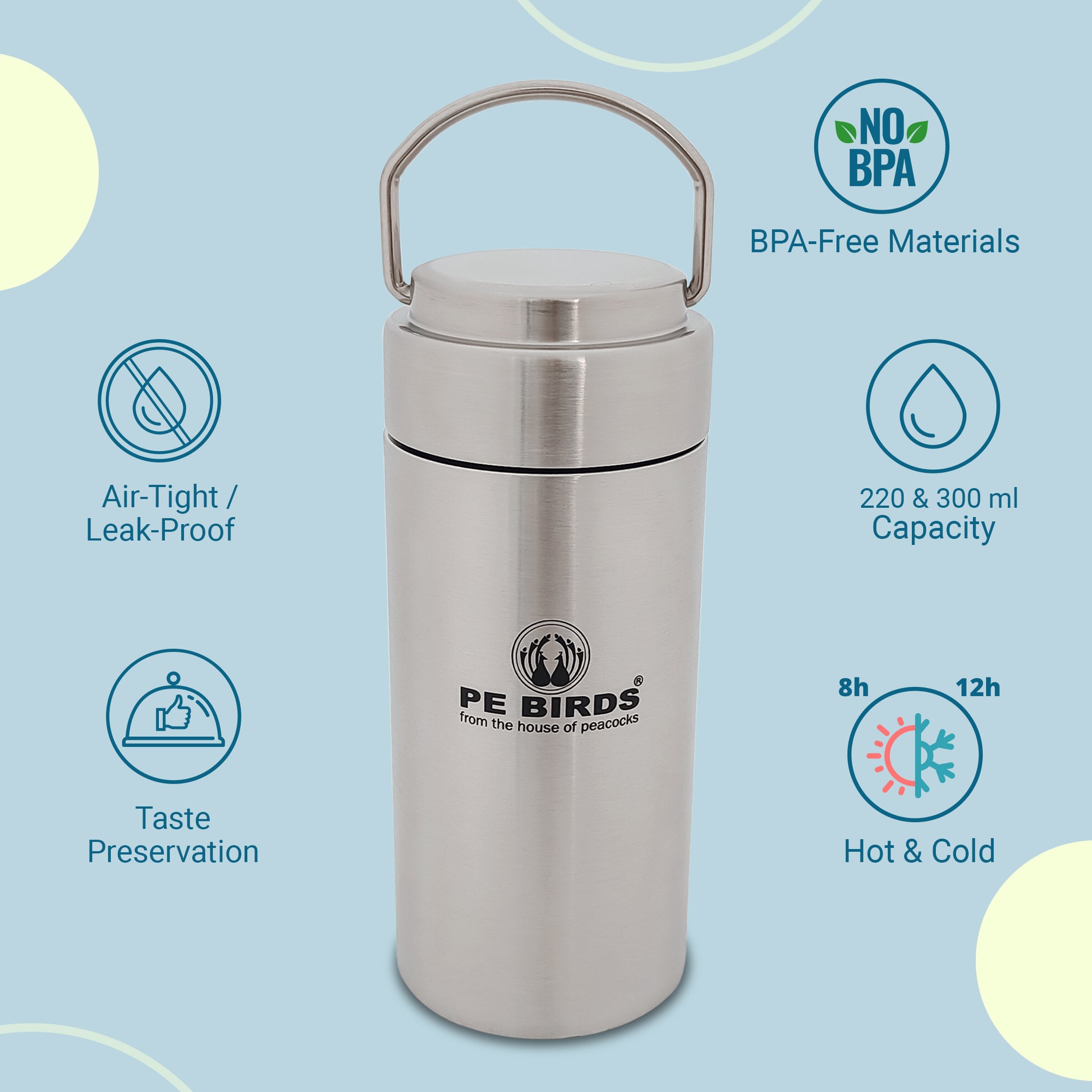 PEBIRDS Flow Insulated Food Jar, Sambar jar | Steel lid soup flask