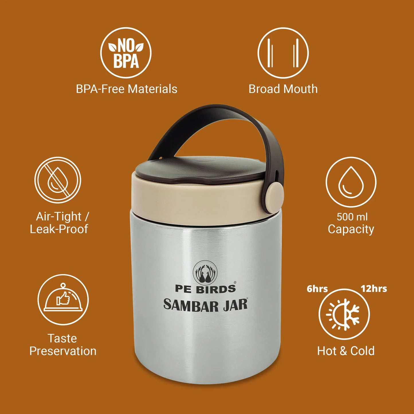 Pe Birds Espresso Sambar Jar Combo With Free Mini Kadai