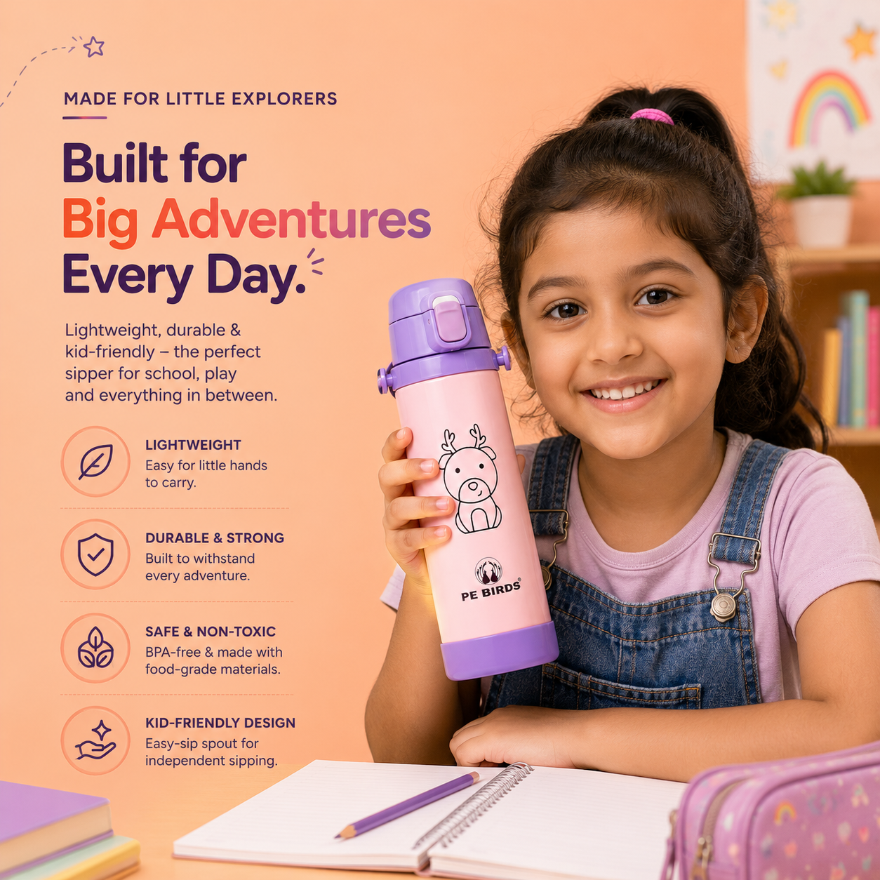PE BIRDS Stainless Steel Ora Thermos Sipper for kids | Kids Flask