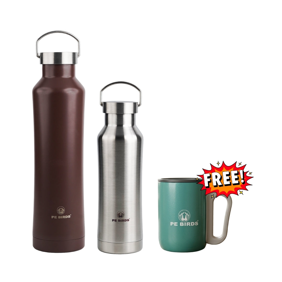 Pe Birds Hydra Flask with Free Coffee Mug (1000ml+500ml)