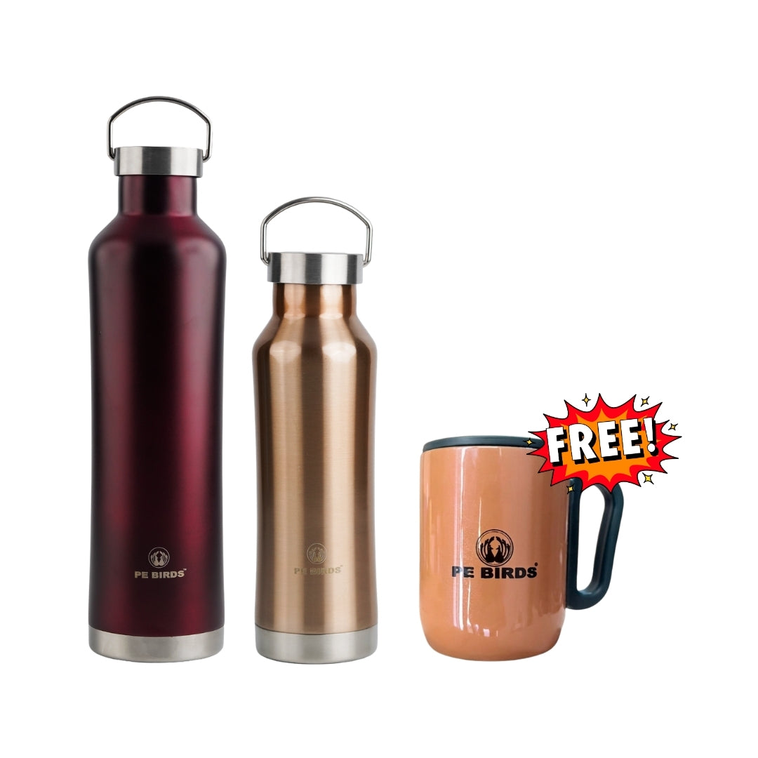 Pe Birds Hydra Flask with Free Coffee Mug (1000ml+500ml)