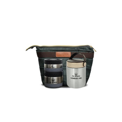 PeBirds Espresso Sambar Jar Nutri kit Lunch boxes 500ml Insulated food jar & 400ml & 300ml steel containers (the two containers are regular airtight,leakproof container)