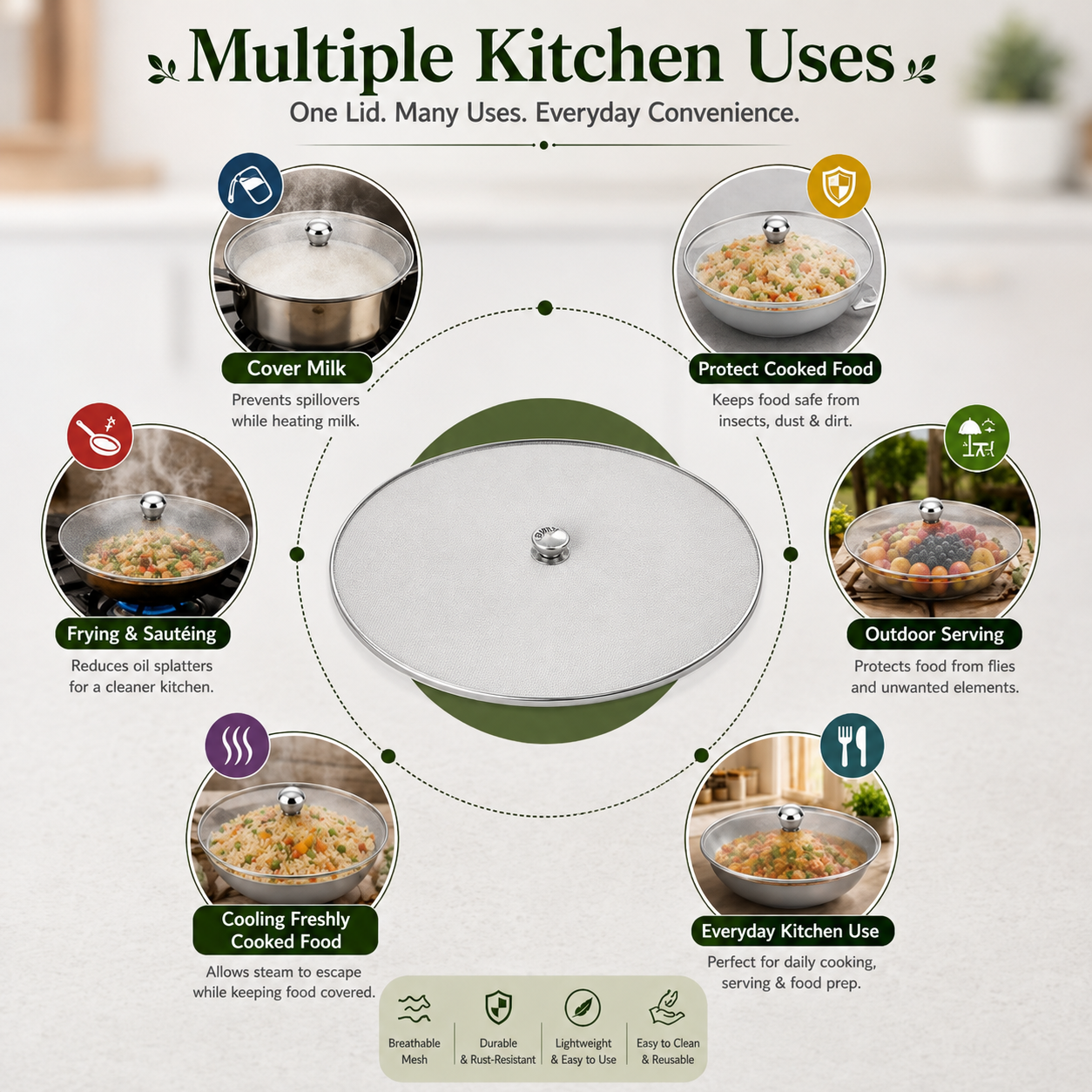 Stainless Steel Mesh Food Cover Lids Set of 6
