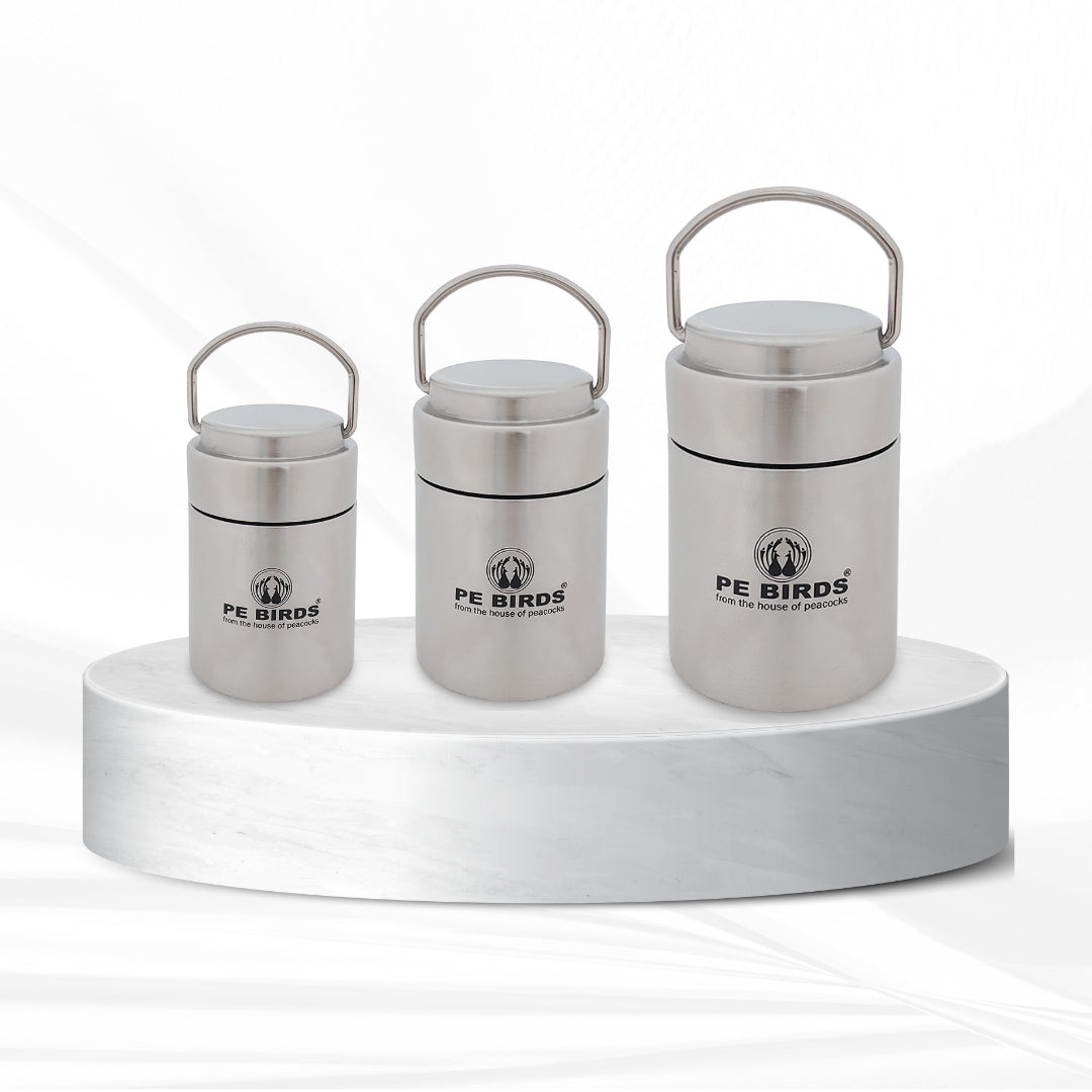 Pe Birds Flow Samabr Jar Set of 3 (180ml + 220ml + 300ml) Steel