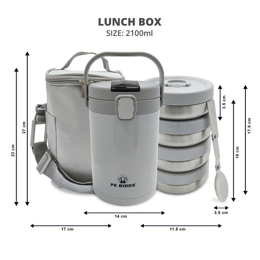 PeBirds Insulated Nutri Lunch box 2100ml | 340ml 4 containers | Lunch Bag - pebirds-peacocks