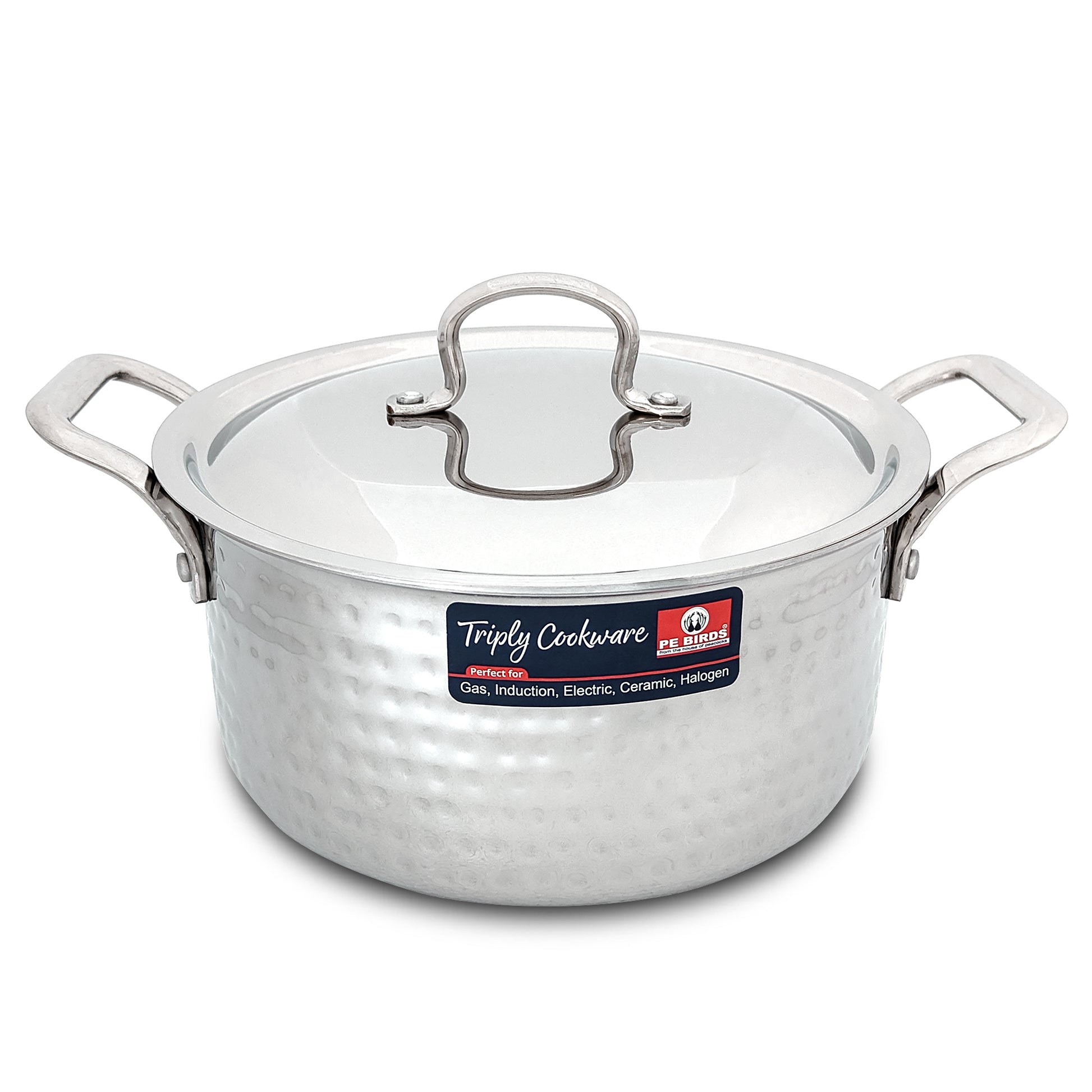 PEBIRDS Hammered Triply Stainless Steel Casserole with Lid | Induction & Gas Stove Compatible | Premium Cookware | Available in 18cm to 28cm