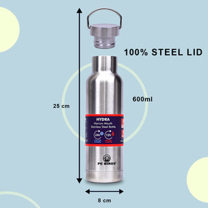 PE BIRDS Hydra Steel LID Stainless Steel flask 600 ml | Say No to plastic lid ( Free Name Engraving on flask)