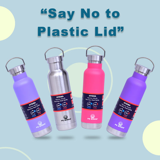 PE BIRDS Hydra Steel LID Stainless Steel flask 600 ml | Say No to plastic lid - pebirds-peacocks