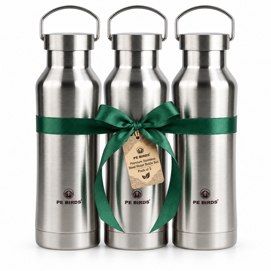 PE BIRDS Maxo Diwali Gift Box – Stainless Steel Water Bottles with Steel Lids | 3 × 750 ml