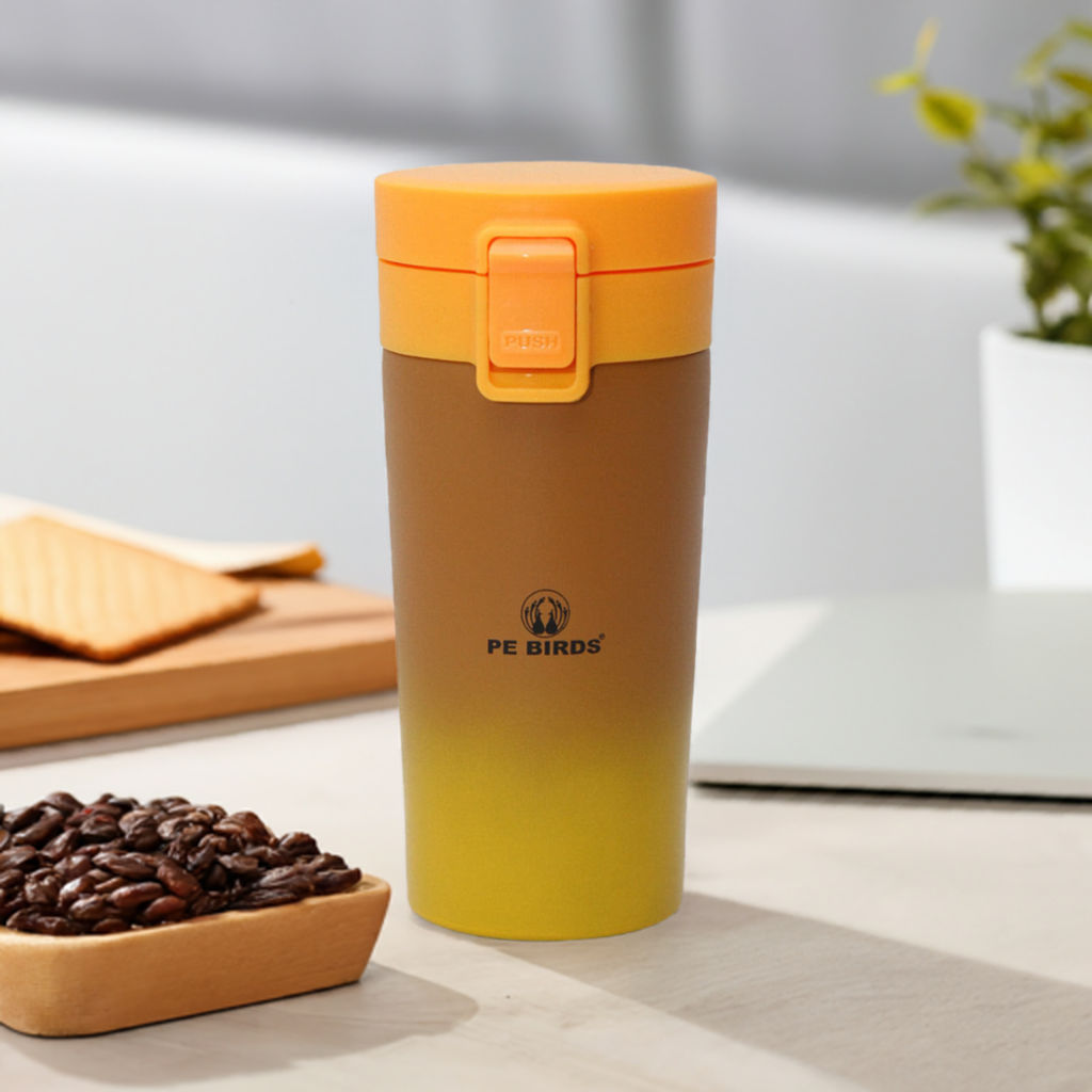PE BIRDS Stainless Steel Sipper cum Food Jar | Travel Mug |  Coffee Mug 380ml - pebirds-peacocks