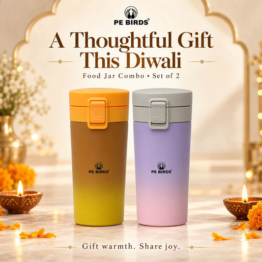 PE BIRDS Diwali Gift Combo – Insulated Stainless Steel Food Jars, Set of 2