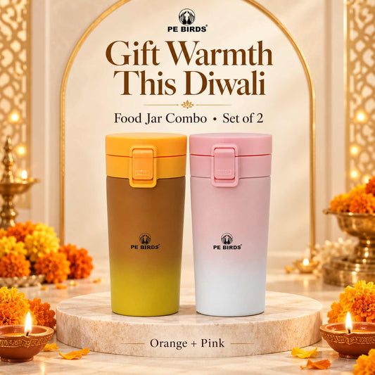 PE BIRDS Diwali Gift Combo – Insulated Stainless Steel Food Jars, Set of 2