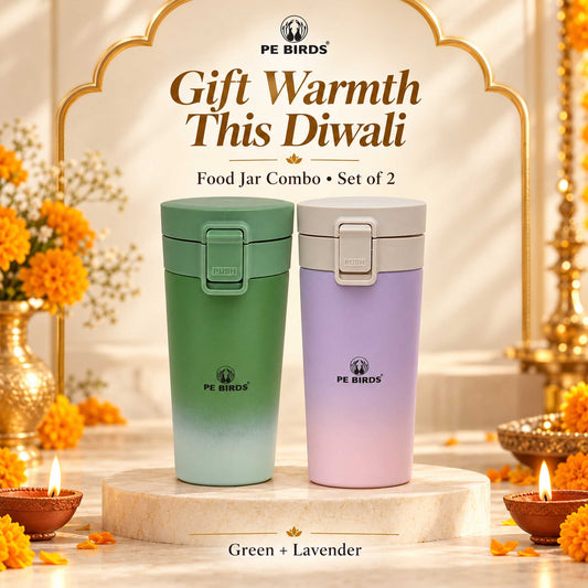 PE BIRDS Diwali Gift Combo – Insulated Stainless Steel Food Jars, Set of 2