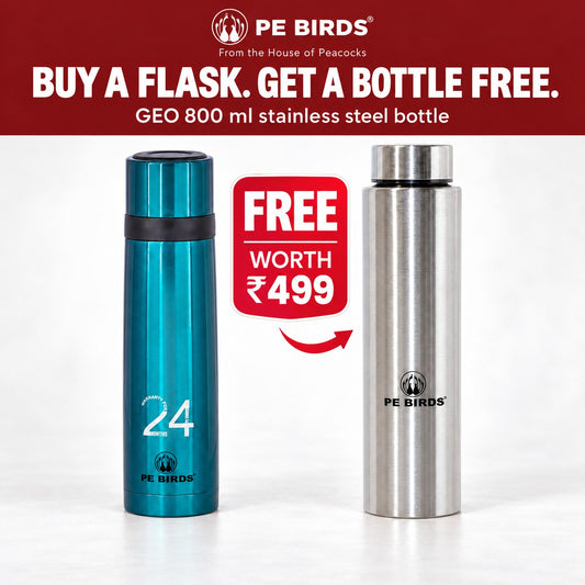 PE BIRDS Double Wall Stainless Steel Cosmo Vacuum Flask 500 ml With Free Geo