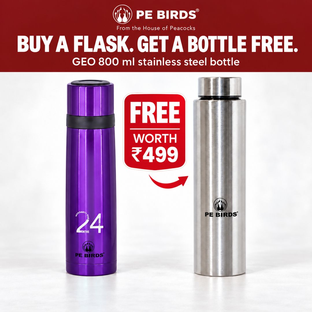 PE BIRDS Double Wall Stainless Steel Cosmo Vacuum Flask 500 ml With Free Bellita