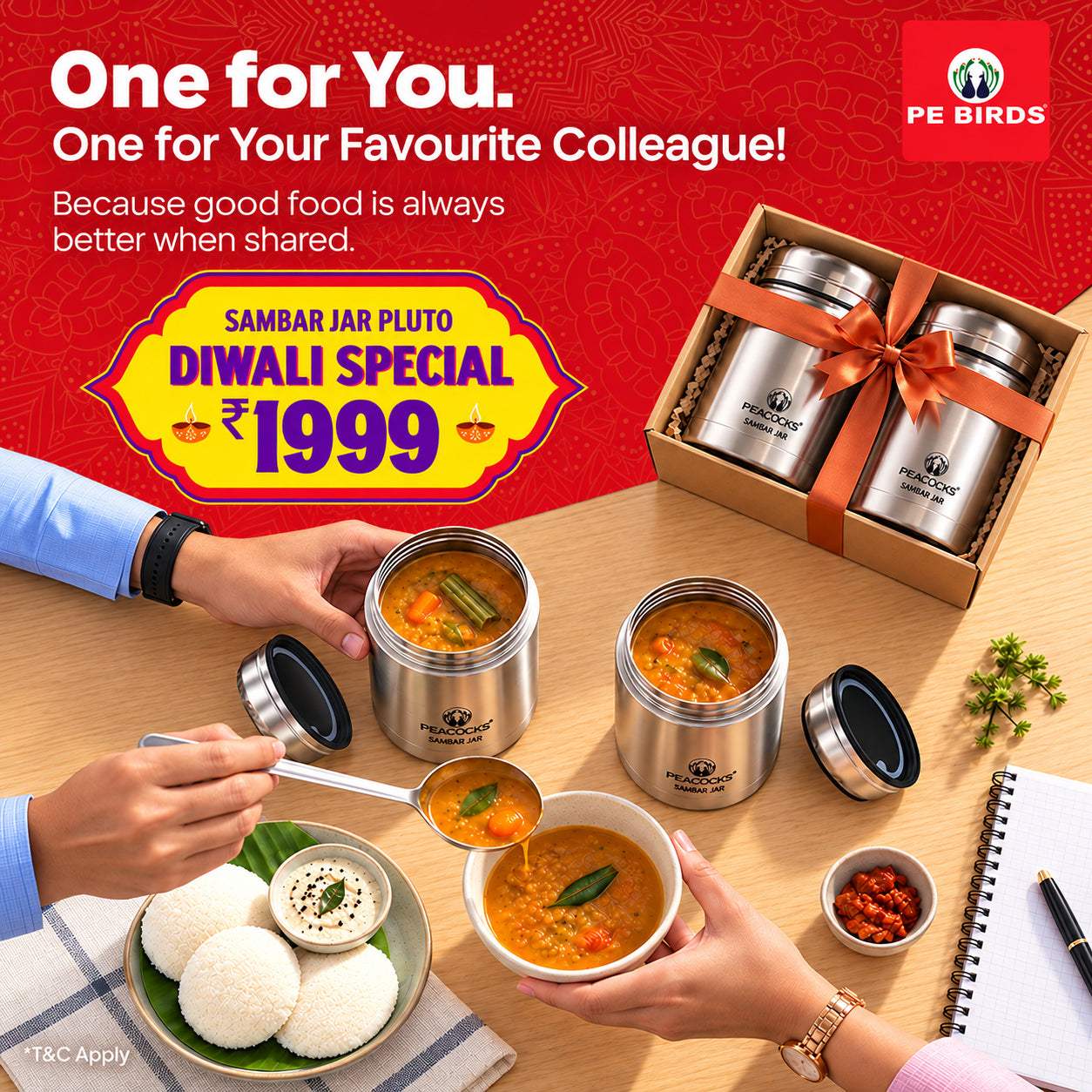 PE BIRDS  Diwali Gift Combo – Sambar Jars, Set of 2