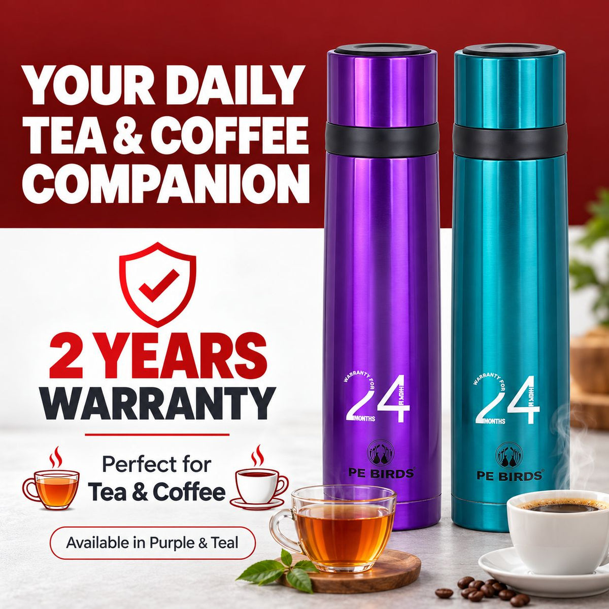 PE BIRDS Double Wall Stainless Steel Cosmo Vacuum Flask 500 ml With Free Geo