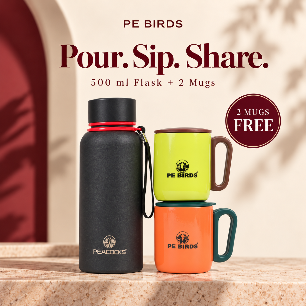 Ora Flask with 2 Coffee Mug Free