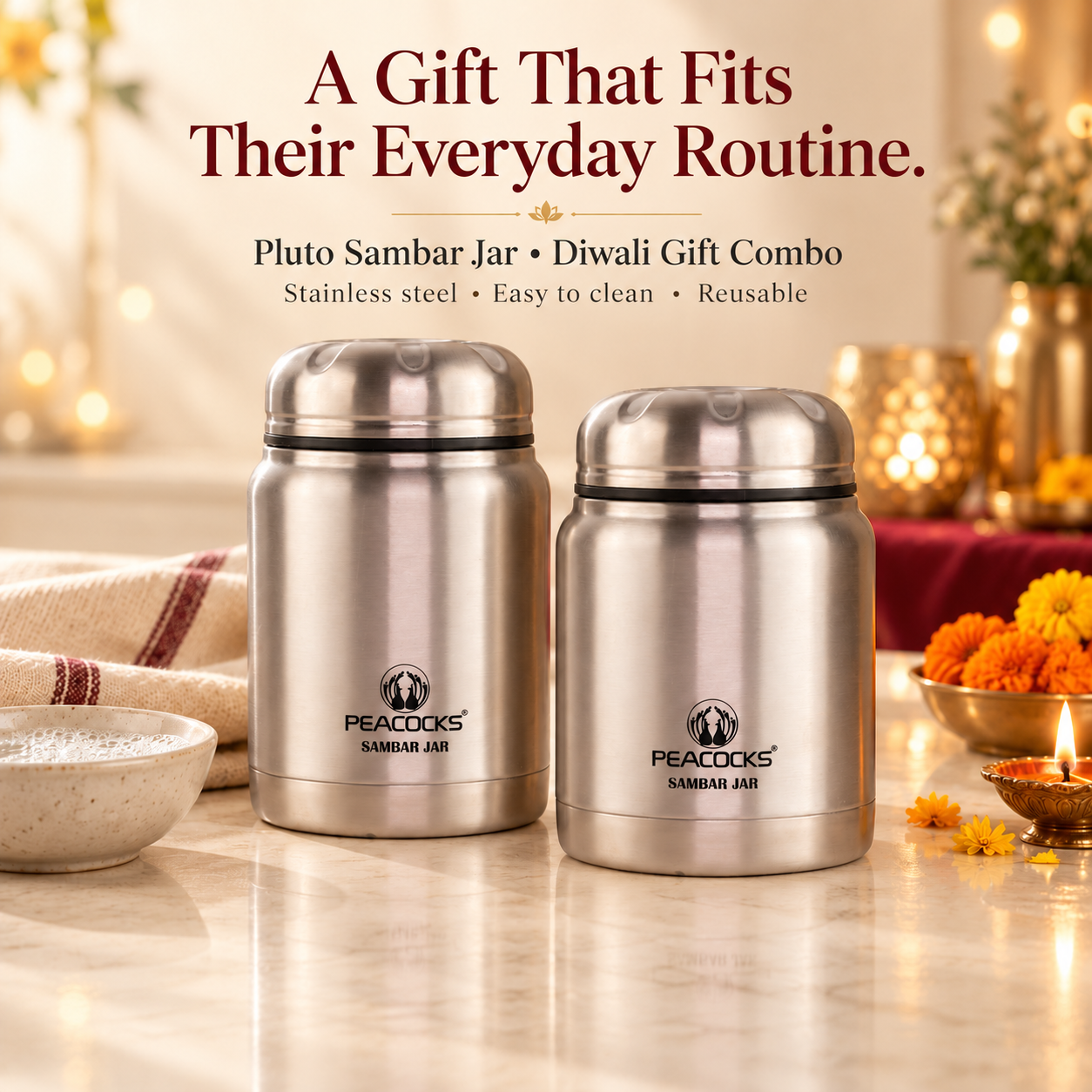 PE BIRDS  Diwali Gift Combo – Sambar Jars, Set of 2