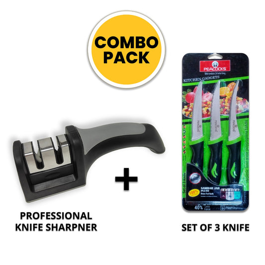PEBIRDS Knife Sharpener Manual 3 Stage Knife Sharpener + 3pc combo kitchen Knife - pebirds-peacocks