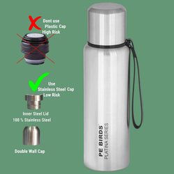 PE BIRDS Stainless Steel Double Wall Steel O Steel Vacuum Flask ( Free Name Engraving on flask)