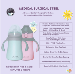 PE BIRDS 316 Grade Stainless Steel Double Wall Baby Bottle | Insulated food jar for Baby 240ml