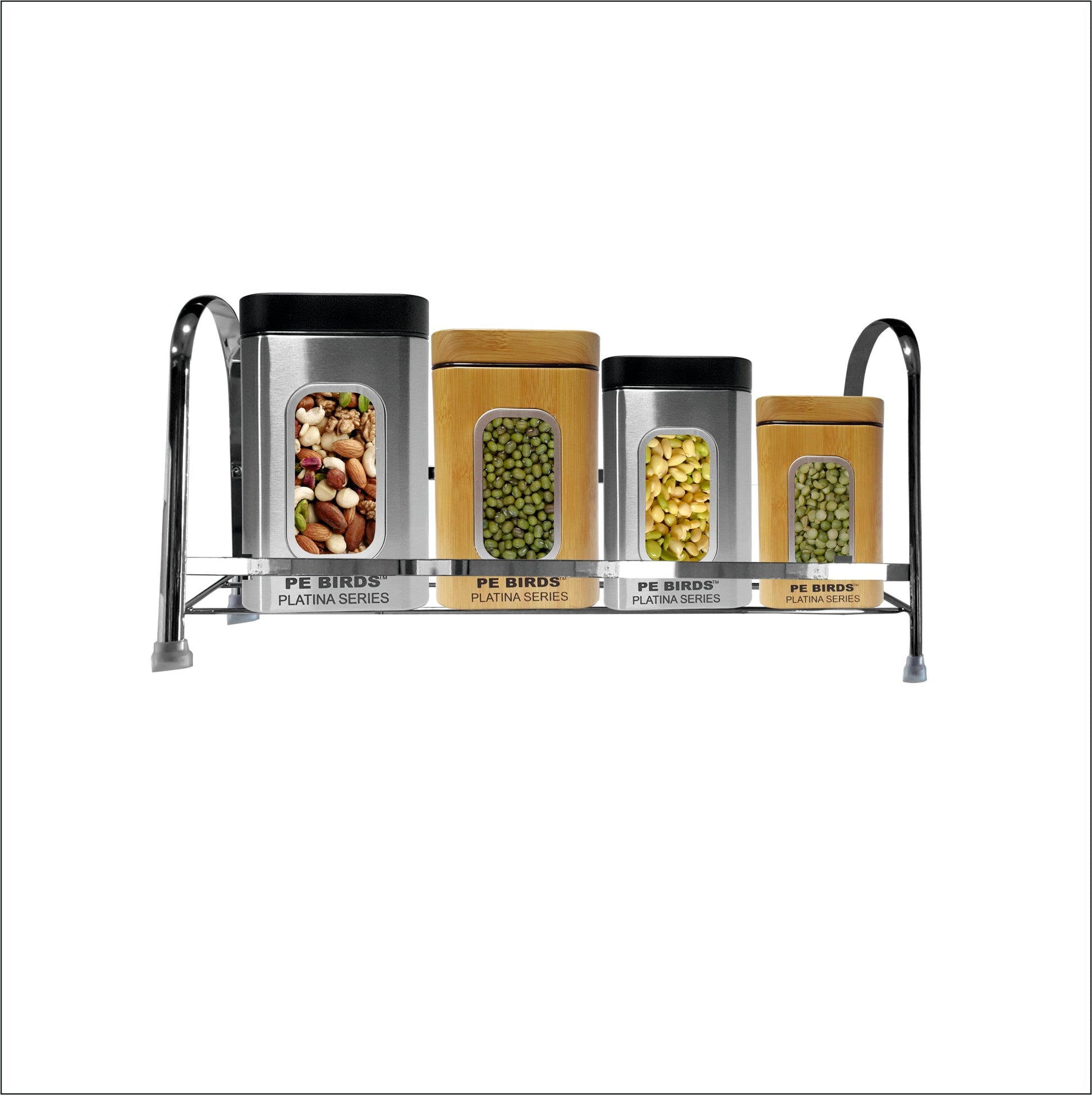 PE 155 Stainless Steel 2 - Tier Kitchen Rack Pantry Storage Organizer(Silver - Chrome) - pebirds - peacocks