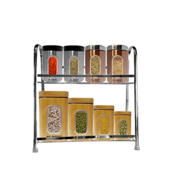 PE 156 Stainless Steel 2 - Tier Kitchen Rack Pantry Storage Organizer(Silver - Chrome) - pebirds - peacocks