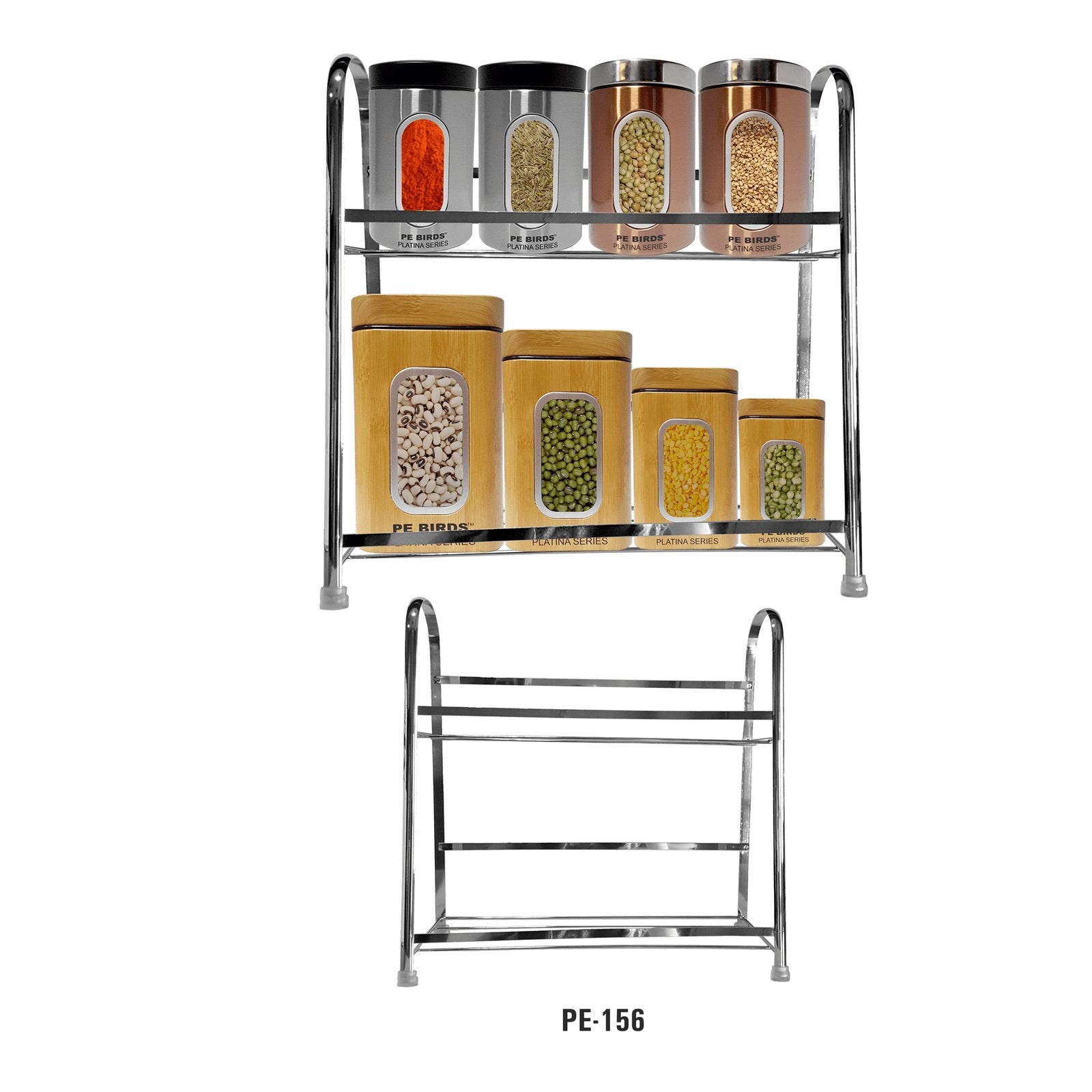 PE 156 Stainless Steel 2 - Tier Kitchen Rack Pantry Storage Organizer(Silver - Chrome) - pebirds - peacocks