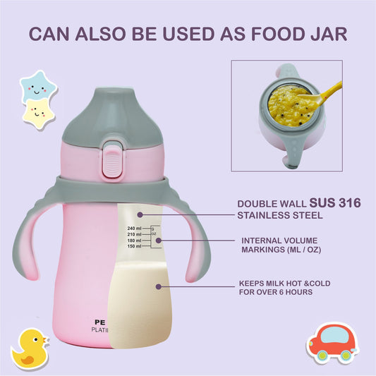 PE BIRDS 316 Grade Stainless Steel Double Wall Baby Bottle | Insulated food jar for Baby 280ml - pebirds - peacocks