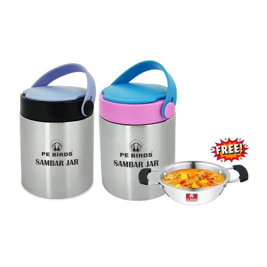 Pe Birds Espresso Sambar Jar Combo with Mini Kadai Free