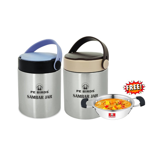 Pe Birds Espresso Sambar Jar Combo With Free Mini Kadai