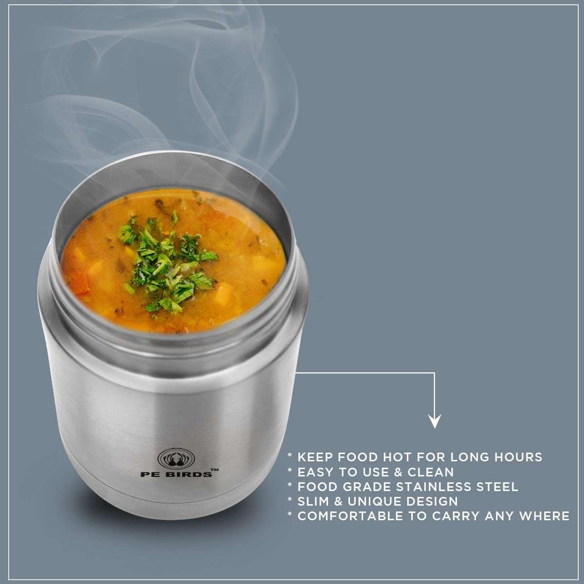 PE BIRDS Stainless Steel Double Wall Food Sambar Jar