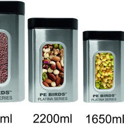 PE BIRDS Stainless Steel Square Storage Jar with window For Kitchen , 900 ml